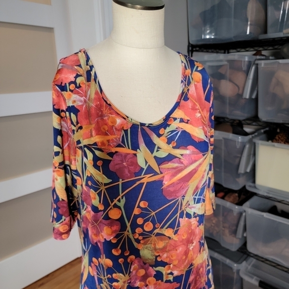 Touch Express Tropical Floral Flower Dress Stretch Knit Travel Vacation Size L - Picture 2 of 15
